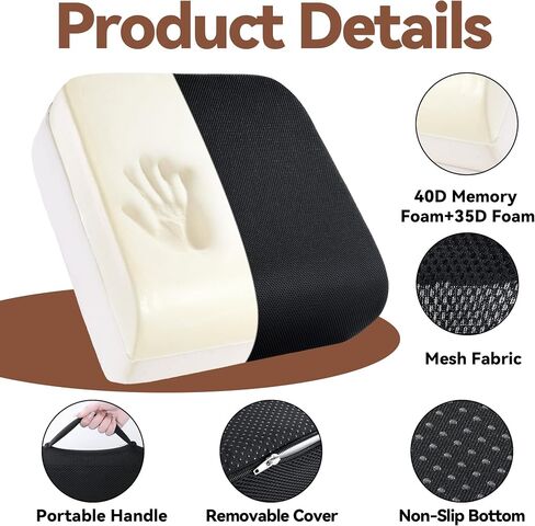 ROYALAY Thickened Chair Cushions, Seat Cushions for Office Chairs for Long Sitting, Memory Foam Booster Seat Cushion with Carry Handle for Trucks, Car, Office Chair, Home, Wheelchair(17x18x5,Black) in Saudi Arabia