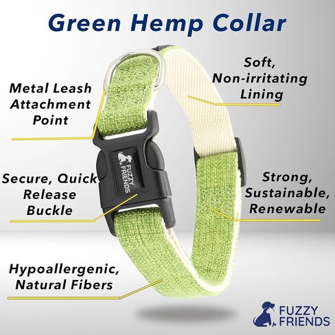 Purple Hemp Dog Collar - Hypoallergenic Dog Collar - Comfortable for Sensitive Skin or Allergies with no Harsh Dyes or Chemicals - 4 Sizes from X-Small to Large Breeds in Saudi Arabia