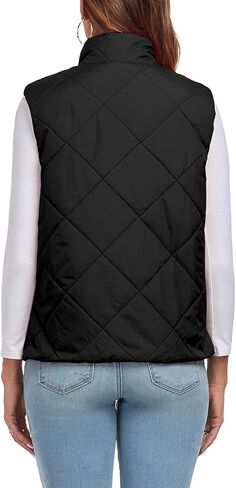 Women's Quilted Vest 2024 Sleeveless Zip Up Coat Stand Collar Gilet Jacket with Pockets in Saudi Arabia