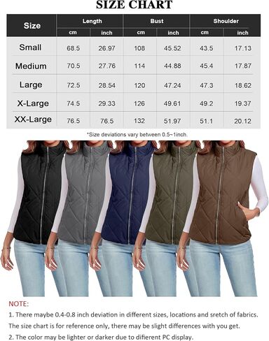 Women's Quilted Vest 2024 Sleeveless Zip Up Coat Stand Collar Gilet Jacket with Pockets in Saudi Arabia