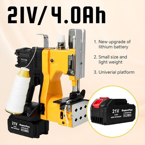 Bag Closing Machine Lithium Battery Cordless Bag Sewing Machine 2s/bag, New Upgraded Portable Automatic Bag Stitching Packing Machine for Feed Sacks, Burlap Sack, Rice Bags (Yellow) in Saudi Arabia