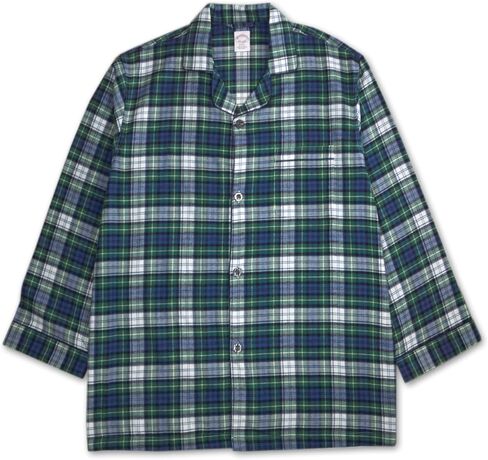 Brooks Brothers Mens Flannel Cotton Two Piece Pajama Shirt and Elast Pants Lounge Set, (Large, 201449 Green/Blue Tartan Plaid) in Saudi Arabia