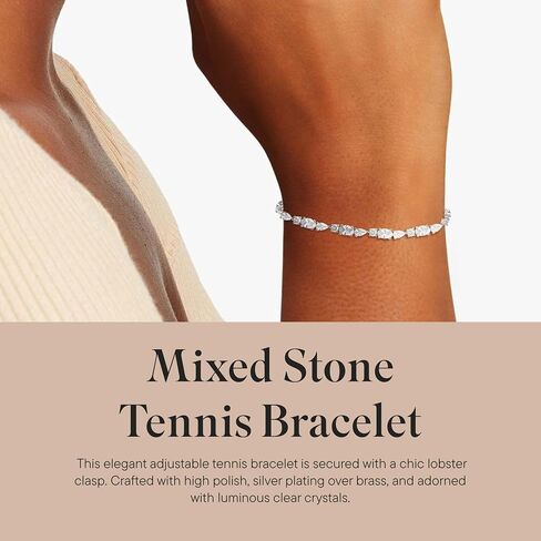 Rocksbox Mixed Stone Tennis Bracelet - Adjustable Tennis Bracelet for Women - Plating with Crystals - Premium Quality Jewelry in Saudi Arabia
