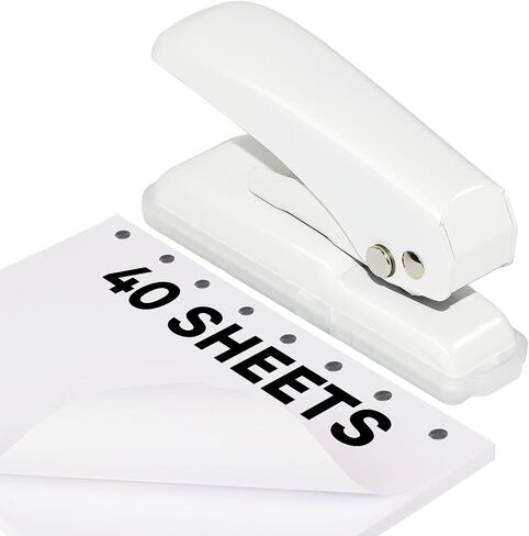 JIKIOU Single Hole Punch, 40 Sheets Punch Capacity Hole Puncher Single, Small Hole Punch with Non-Slip Removable Base, One Hole Puncher for Crafts Scrapbooks Paper Chipboard White in Kuwait