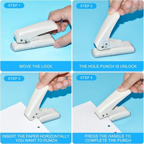 JIKIOU Single Hole Punch, 40 Sheets Punch Capacity Hole Puncher Single, Small Hole Punch with Non-Slip Removable Base, One Hole Puncher for Crafts Scrapbooks Paper Chipboard White in Kuwait