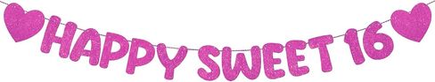 Fulmoon Pre Strung Happy Sweet 16 لافتة لامعة لتزيين حفلات عيد الميلاد السادس عشر، لافتة حفلات عيد الميلاد السادس عشر، 16 زينة للحفلات لحفلات أعياد الميلاد وحفلات العزوبية (ذهبي شامبانيا) in Kuwait