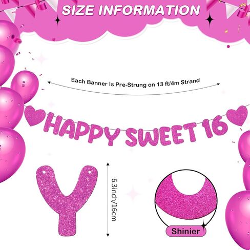 Fulmoon Pre Strung Happy Sweet 16 لافتة لامعة لتزيين حفلات عيد الميلاد السادس عشر، لافتة حفلات عيد الميلاد السادس عشر، 16 زينة للحفلات لحفلات أعياد الميلاد وحفلات العزوبية (ذهبي شامبانيا) in Kuwait