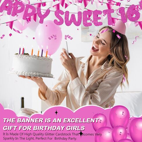 Fulmoon Pre Strung Happy Sweet 16 لافتة لامعة لتزيين حفلات عيد الميلاد السادس عشر، لافتة حفلات عيد الميلاد السادس عشر، 16 زينة للحفلات لحفلات أعياد الميلاد وحفلات العزوبية (ذهبي شامبانيا) in Kuwait