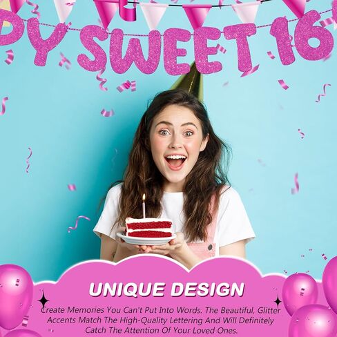 Fulmoon Pre Strung Happy Sweet 16 لافتة لامعة لتزيين حفلات عيد الميلاد السادس عشر، لافتة حفلات عيد الميلاد السادس عشر، 16 زينة للحفلات لحفلات أعياد الميلاد وحفلات العزوبية (ذهبي شامبانيا) in Kuwait