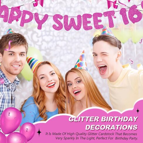 Fulmoon Pre Strung Happy Sweet 16 لافتة لامعة لتزيين حفلات عيد الميلاد السادس عشر، لافتة حفلات عيد الميلاد السادس عشر، 16 زينة للحفلات لحفلات أعياد الميلاد وحفلات العزوبية (ذهبي شامبانيا) in Kuwait