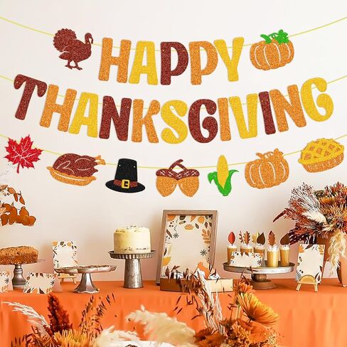 لافتة عيد الشكر السعيدة، عيد الشكر، إكليل الخريف، أوراق القيقب، فطيرة اليقطين، الخريف، تركيا، الحصاد، عيد الشكر، زينة حفلات عيد الشكر in Kuwait