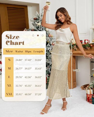 Ficerd Women's Sequin Bodycon Midi Skirt with Zipper Lining Long Mermaid High Waist Sparkly Party Skirts 2024 Trendy (S-3XL) in Saudi Arabia