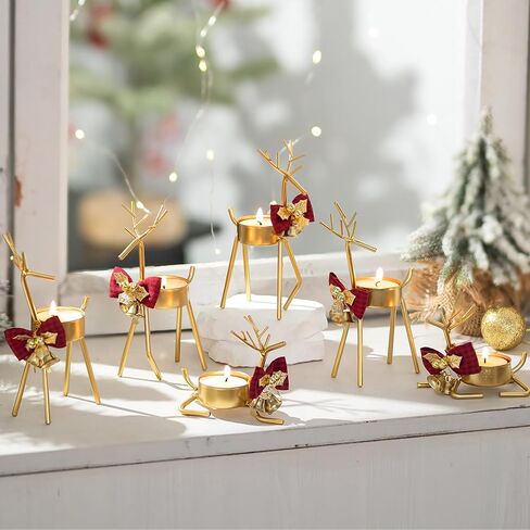 Inweder Christmas Reindeer Tealight Candle Holder：6Pcs Black Reindeer Christmas Decoration for Window Christmas Reindeer Decor for Table Reindeer Votive Candle Holders Christmas Candle Holder Mantel in Kuwait
