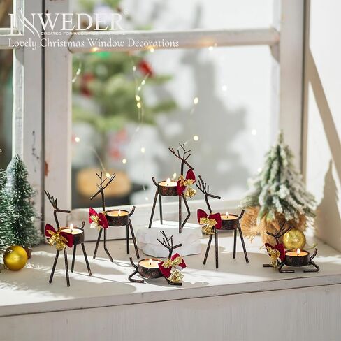 Inweder Christmas Reindeer Tealight Candle Holder：6Pcs Black Reindeer Christmas Decoration for Window Christmas Reindeer Decor for Table Reindeer Votive Candle Holders Christmas Candle Holder Mantel in Kuwait