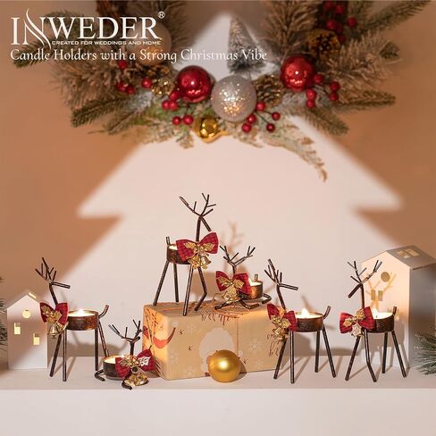 Inweder Christmas Reindeer Tealight Candle Holder：6Pcs Black Reindeer Christmas Decoration for Window Christmas Reindeer Decor for Table Reindeer Votive Candle Holders Christmas Candle Holder Mantel in Kuwait