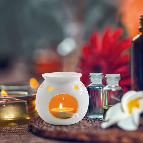 زيت عطري من السيراميك من WD&CD، مواقد زيت السيراميك، حامل شمع متنوع لتدفئة الروائح العلاجية، موزع شموع معطرة، ديكور غرفة نوم المنزل، أبيض in Kuwait