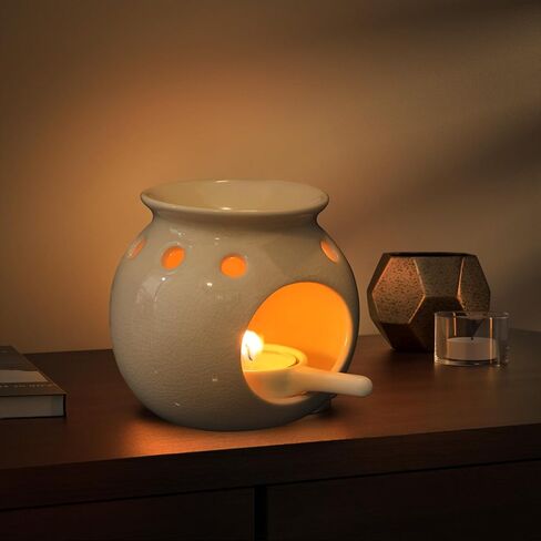 زيت عطري من السيراميك من WD&CD، مواقد زيت السيراميك، حامل شمع متنوع لتدفئة الروائح العلاجية، موزع شموع معطرة، ديكور غرفة نوم المنزل، أبيض in Kuwait