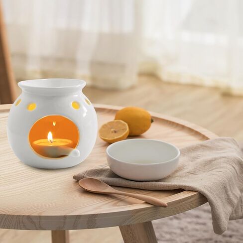 زيت عطري من السيراميك من WD&CD، مواقد زيت السيراميك، حامل شمع متنوع لتدفئة الروائح العلاجية، موزع شموع معطرة، ديكور غرفة نوم المنزل، أبيض in Kuwait