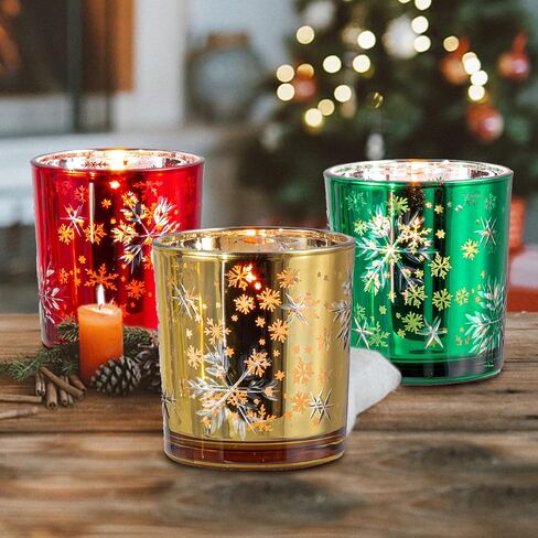 Christmas Candle Holders, Glass Tealight Votives Set of 3,Christmas Decorations Indoor,Holiday Centerpieces Table Decor in Saudi Arabia
