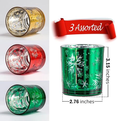 Christmas Candle Holders, Glass Tealight Votives Set of 3,Christmas Decorations Indoor,Holiday Centerpieces Table Decor in Saudi Arabia