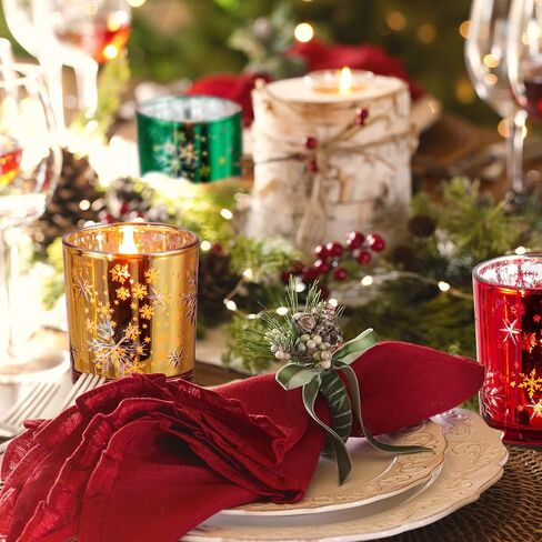 Christmas Candle Holders, Glass Tealight Votives Set of 3,Christmas Decorations Indoor,Holiday Centerpieces Table Decor in Saudi Arabia