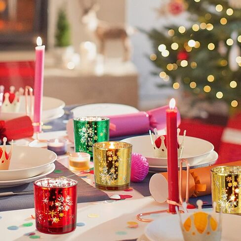 Christmas Candle Holders, Glass Tealight Votives Set of 3,Christmas Decorations Indoor,Holiday Centerpieces Table Decor in Saudi Arabia