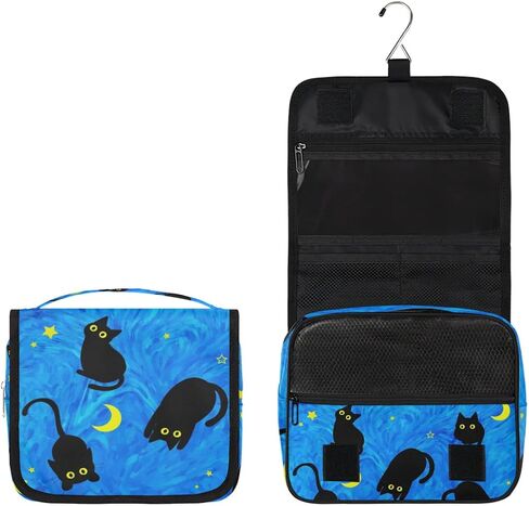 Cute Cat Travel Toiletry Bag with Hanging Hook for Women and Girls, DeepSkyBlue Cosmetic Makeup Case Organizer for Accessories, Shampoo, Full Sized Container, Toiletries in Saudi Arabia