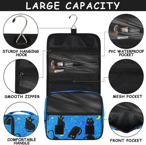 Cute Cat Travel Toiletry Bag with Hanging Hook for Women and Girls, DeepSkyBlue Cosmetic Makeup Case Organizer for Accessories, Shampoo, Full Sized Container, Toiletries in Saudi Arabia