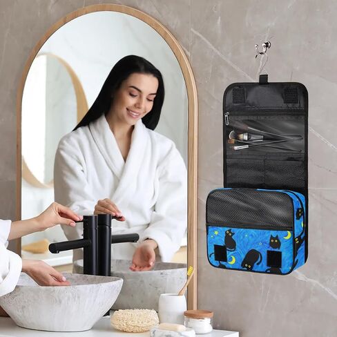 Cute Cat Travel Toiletry Bag with Hanging Hook for Women and Girls, DeepSkyBlue Cosmetic Makeup Case Organizer for Accessories, Shampoo, Full Sized Container, Toiletries in Saudi Arabia
