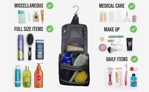 Hanging Travel Toiletry Bag Organizer| Wash Bag| Makeup Cosmetic Vanity Bag for Accessories, Shampoo, Loofah, Shower Dopp Kit, Beach item, Travel Essentials, Hygiene kit (Pirate Black) in Saudi Arabia