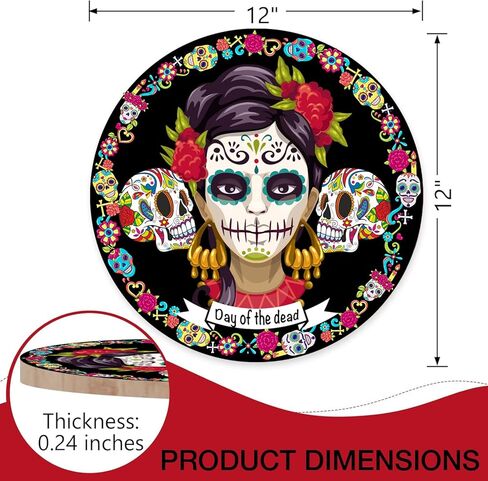 إكليل يوم الموتى، El Día de Los Muertos Door Sgin لواجهة الباب، المكسيك جمجمة السكر فريدا مع الزهور، 12 × 12 بوصة (يوم الموتى) in Kuwait
