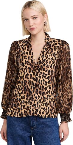 بلوزة نسائية من Alice + olivia ذات أكمام مطوية وأزرار من Ilan in Kuwait