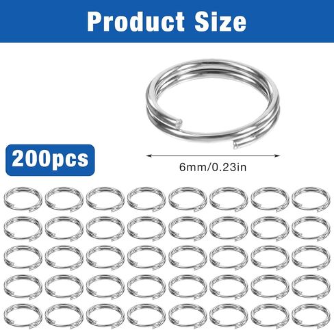 Sibba 200 Pcs Split Jump Rings for Keychains Double Loops Metal Key Rings Small Connectors Stainless Steel Jump Rings Findings Silver Keychain for Jewelry Making Necklaces Bracelets DIY(6MM) in Saudi Arabia