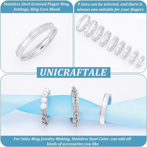 UNICRAFTALE Ring Core Blank Narrow Stainless Steel Grooved Finger Ring Round Finger Ring Settings for Inlay Handmade Ring Wedding Ring Jewelry Making Gift in Saudi Arabia