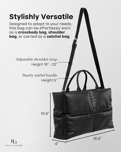 RILEY Large Puffy Bag, Black, Puffer Tote Bag, Soft Leather Crossbody Bags for Women, Simple Modern Puffy Bag, Work Bags for Women Tote Professional, Puffer Purse, Quilted Top Handle Satchel Bag in Saudi Arabia