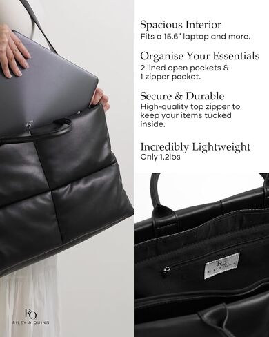RILEY Large Puffy Bag, Black, Puffer Tote Bag, Soft Leather Crossbody Bags for Women, Simple Modern Puffy Bag, Work Bags for Women Tote Professional, Puffer Purse, Quilted Top Handle Satchel Bag in Saudi Arabia