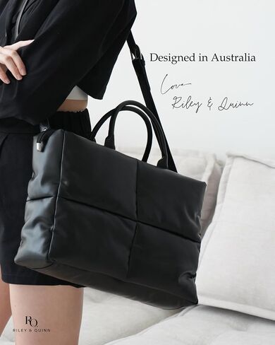 RILEY Large Puffy Bag, Black, Puffer Tote Bag, Soft Leather Crossbody Bags for Women, Simple Modern Puffy Bag, Work Bags for Women Tote Professional, Puffer Purse, Quilted Top Handle Satchel Bag in Saudi Arabia