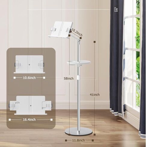 حامل كتب قابل للتعديل للقراءة، حامل كتب سارانا للقراءة بدون استخدام اليدين مع مشبك ورق للصفحة، ارتفاع قابل للتعديل من 24-58 بوصة حامل كتب على الأرضية للمنصة، الكمبيوتر المحمول، الهاتف، كتب الطبخ، ورقة الموسيقى in Kuwait