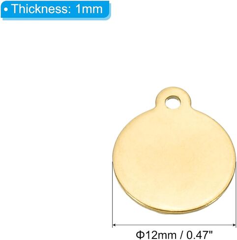 PATIKIL 12mm Steel Disc, 24pcs Metal Stamping Blanks Tags Circle Stainless Steel Pendants Round Gourd Metal Plate DIY with Hole for Laser Engraving Stamping Keychain Making Gold Tone in Saudi Arabia