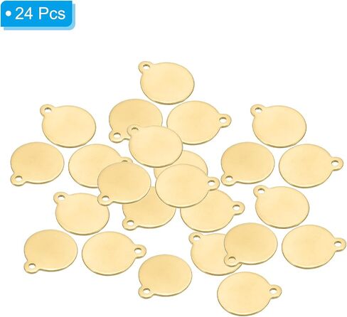 PATIKIL 12mm Steel Disc, 24pcs Metal Stamping Blanks Tags Circle Stainless Steel Pendants Round Gourd Metal Plate DIY with Hole for Laser Engraving Stamping Keychain Making Gold Tone in Saudi Arabia
