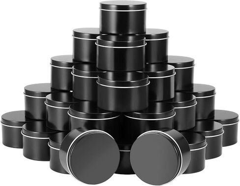 60 عبوة من علب الشموع سعة 118 مل من زوينهو، علب معدنية فارغة مستديرة مع أغطية، حاويات شموع تخزين معدنية محمولة، برطمانات علب الشموع لصنع الشموع، أسود in Kuwait