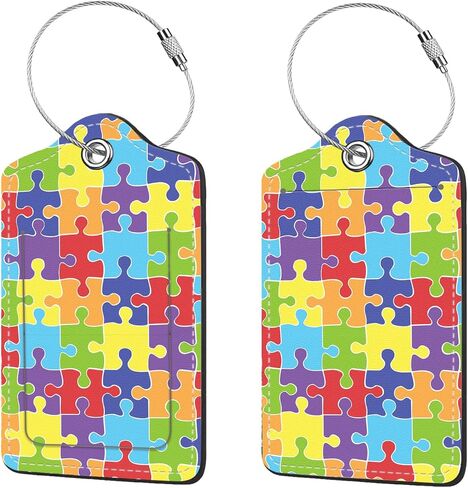 2 Pcs Luggage Tags for Suitcase, Cute Unique PU Leather Travel Bag Tag with Privacy Cover ID Label Address Card and Durable Metal Ring Suitable for Men Women Children Backpack,Cat Riding Dinosaur in Kuwait
