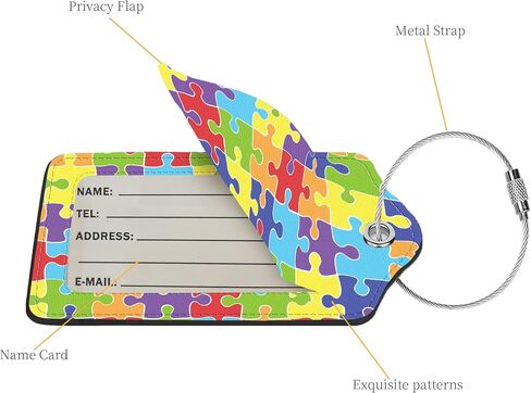 2 Pcs Luggage Tags for Suitcase, Cute Unique PU Leather Travel Bag Tag with Privacy Cover ID Label Address Card and Durable Metal Ring Suitable for Men Women Children Backpack,Cat Riding Dinosaur in Kuwait