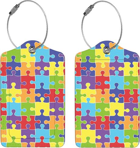2 Pcs Luggage Tags for Suitcase, Cute Unique PU Leather Travel Bag Tag with Privacy Cover ID Label Address Card and Durable Metal Ring Suitable for Men Women Children Backpack,Cat Riding Dinosaur in Kuwait