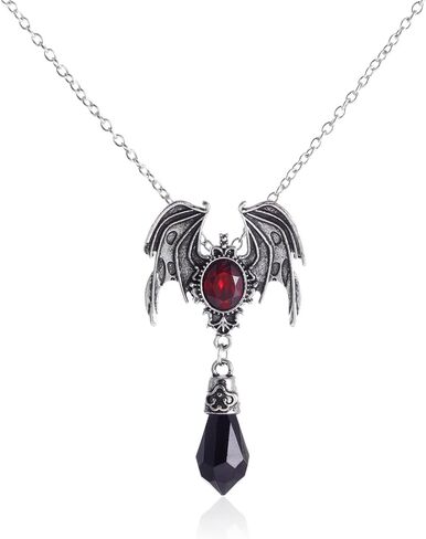 Rrdaily Vintage Gothic Necklace Bat Wings Necklace,Victoria Crystal Necklace Red/Blue/Black Gem Vampire Bat Pendant Necklace Goth Halloween Cosplay Party Jewelry for Women in Saudi Arabia