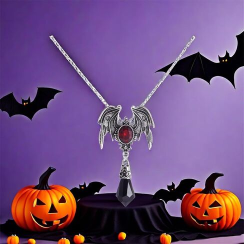 Rrdaily Vintage Gothic Necklace Bat Wings Necklace,Victoria Crystal Necklace Red/Blue/Black Gem Vampire Bat Pendant Necklace Goth Halloween Cosplay Party Jewelry for Women in Saudi Arabia