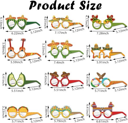 12 قطعة من زخارف حفلات العيد المكسيكية، سينكو دي مايو ورقة النظارات الصبار الفلفل الحار بينياتا in Kuwait