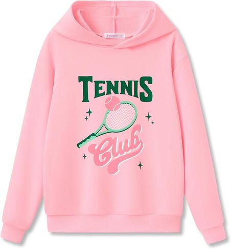 سويت شيرت أنيق بقلنسوة باللون الوردي الكرزي للفتيات الصغيرات والكبيرات - قميص بلوفر ناعم بأكمام طويلة مقاس 6-18 in Kuwait