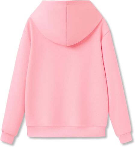 سويت شيرت أنيق بقلنسوة باللون الوردي الكرزي للفتيات الصغيرات والكبيرات - قميص بلوفر ناعم بأكمام طويلة مقاس 6-18 in Kuwait