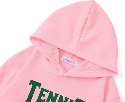 سويت شيرت أنيق بقلنسوة باللون الوردي الكرزي للفتيات الصغيرات والكبيرات - قميص بلوفر ناعم بأكمام طويلة مقاس 6-18 in Kuwait